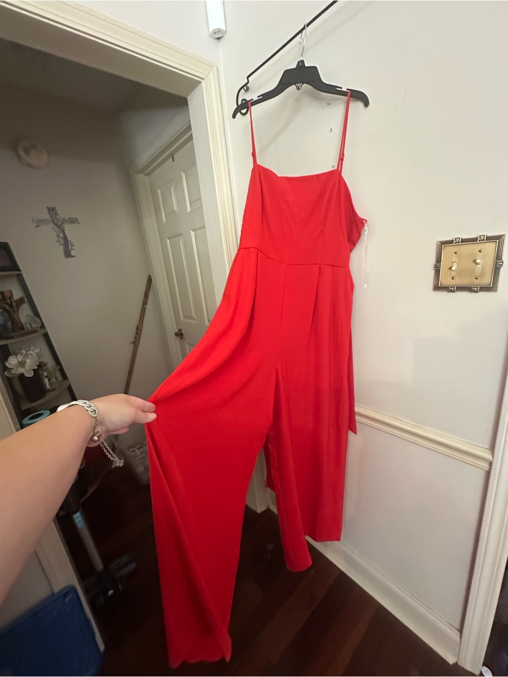 Nine West Red Wide-Leg Spaghetti Strap Jumpsuit